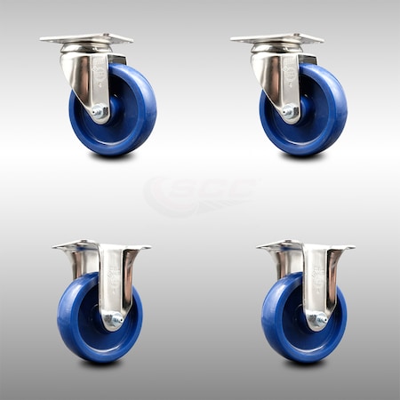 Service Caster 4 Inch 316SS Solid Polyurethane Wheel Swivel Top Plate Caster Rigid SCC, 2PK SCC-SS31620S414-SPUS-2-R-2